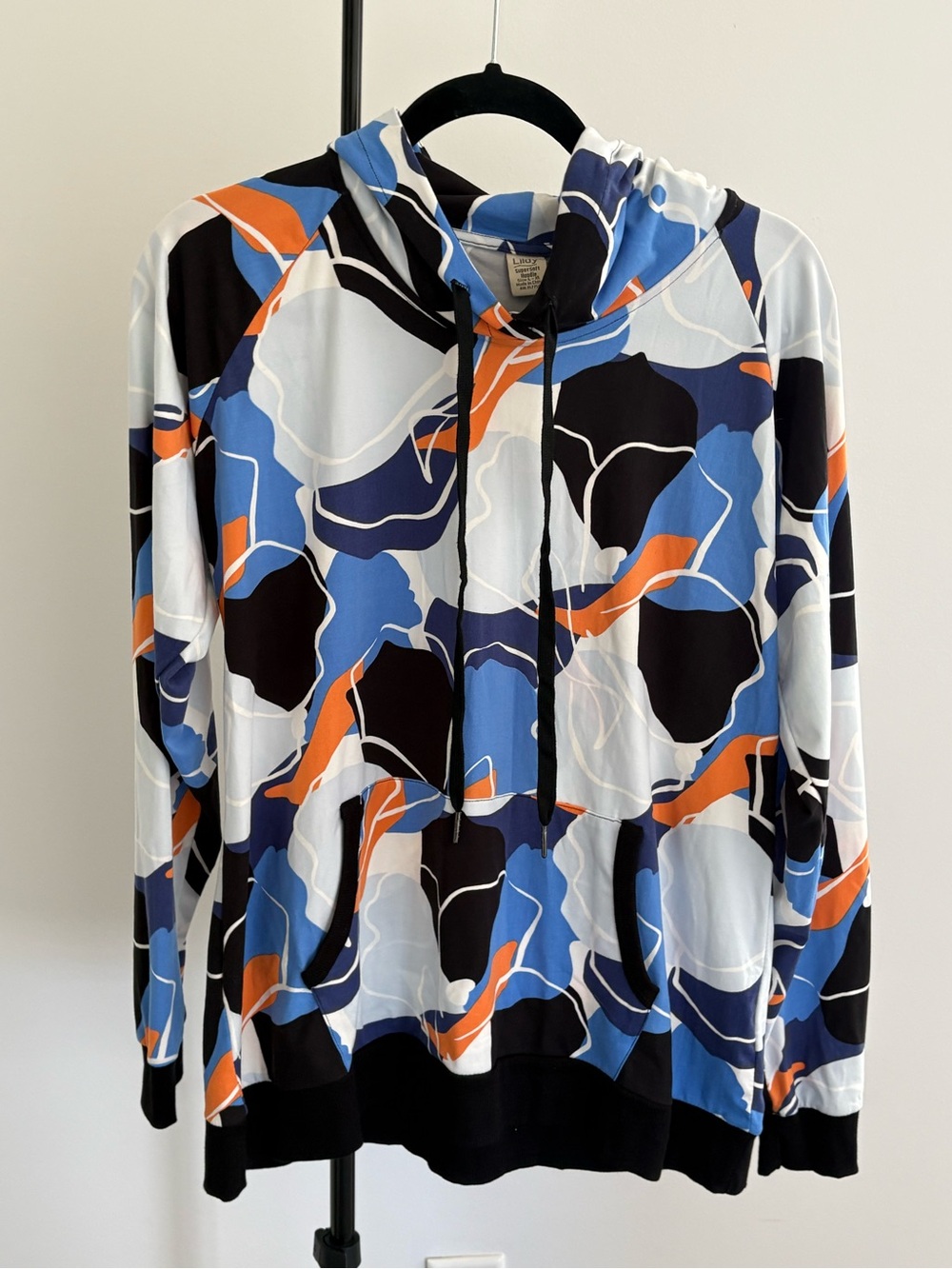 Lidly Abstract Print Pullover Hoodie in Blue, Black & Orange